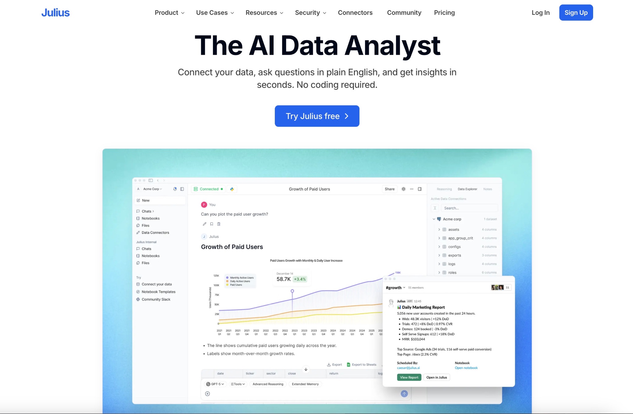 Интерфейс инструмента Julius AI