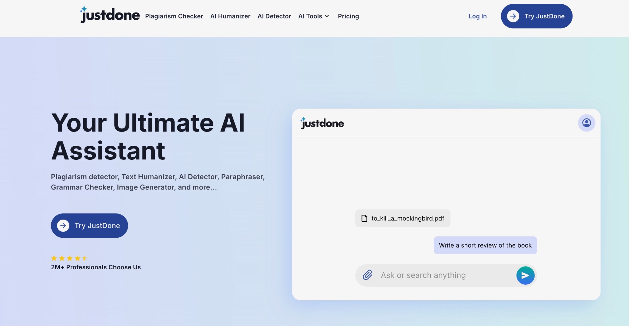 Интерфейс инструмента JustDone AI